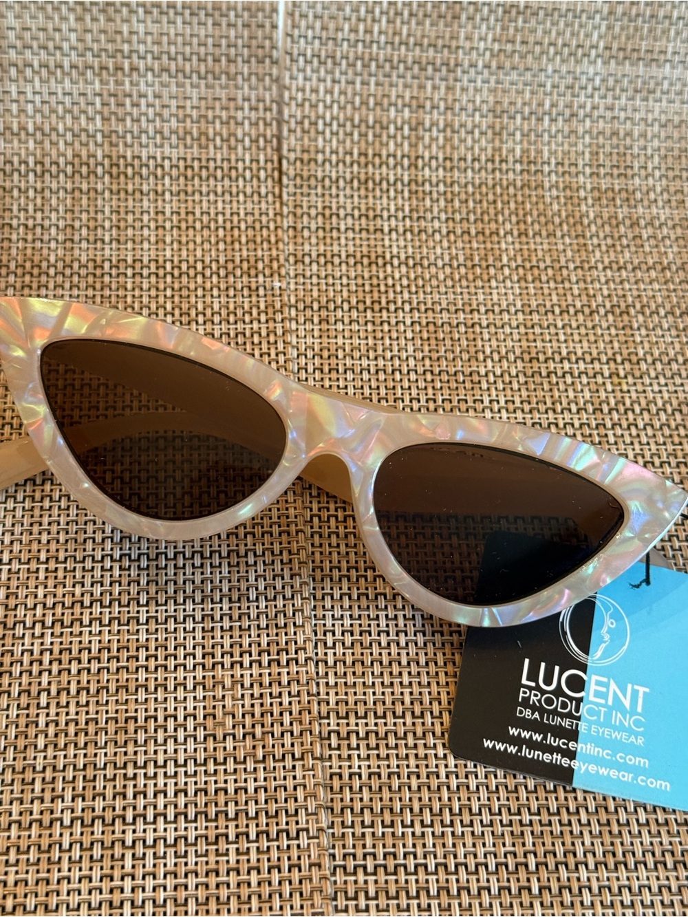 Lucent Products Iridescent Rose Pearl Cat Eye Sunglasses - Brown Lenses
